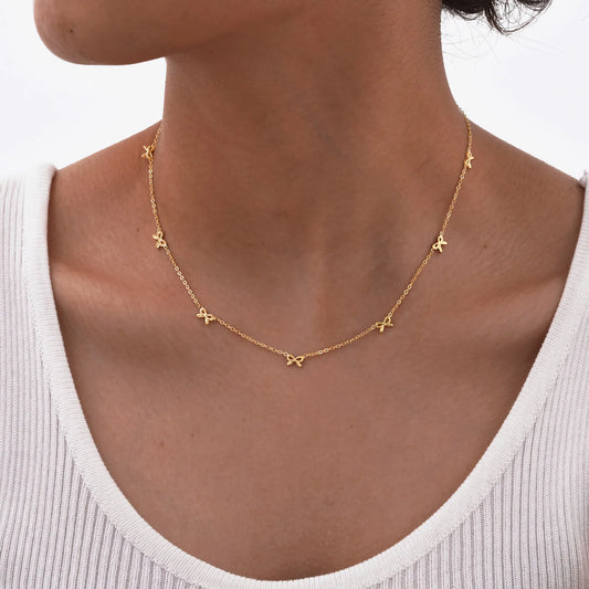 Charms Bow Necklace For Women, Bowknot Chain Choker Necklace, Stainless Steel